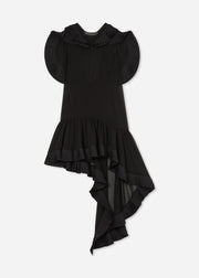 Asymmetric Pleated Georgette Dress - Black - CO Collections